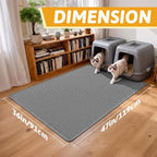 Pieviev Cat Litter Box Mat, Double-Layer Urineproof Design, 47" x 36" Gray | Honeycomb Litter Trapping Mat Captures Scattered Particles to Stop Tracking, Waterproof Base Protects Floors, Easy to Clean
