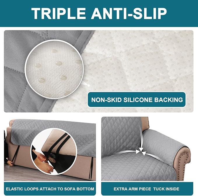 Turquoize 100% Waterproof Sofa Covers Chair Cover Slipcover Couch Protector Triple Non-Slip Sofa Slipcover for 1 Cushion Furniture Protector for Pets, Kids,Dog (Chair 23", Dove Gray)