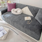 Soft Plush Geometric Quilted Couch Sofa Cover Boho Non Slip Fuzzy Sectional Couch Cover Solid Color Washable Sofa Slipcover Furniture Protector for Kids Dogs Cats (Dark Grey,43"x94")