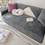 Soft Plush Geometric Quilted Couch Sofa Cover Boho Non Slip Fuzzy Sectional Couch Cover Solid Color Washable Sofa Slipcover Furniture Protector for Kids Dogs Cats (Dark Grey,36"x70")