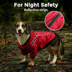 JoyDaog Dog Raincoat with Hood, Waterproof Dog Rain Jacket for Medium Dogs | Waterproof dog rain jacket with hood and pockets for rainy walks, outdoor activities and everyday protection,Red M