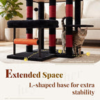 Hey-brother Cat Tree Tower with Stable L-Shaped Widen Base, Condo, MPJ086BR | 68.5 Inches Multi-Level Furniture with 2 Platforms, 11 Scratching Posts, Hammock and Toys Ball for Indoor Cats, Black and Red