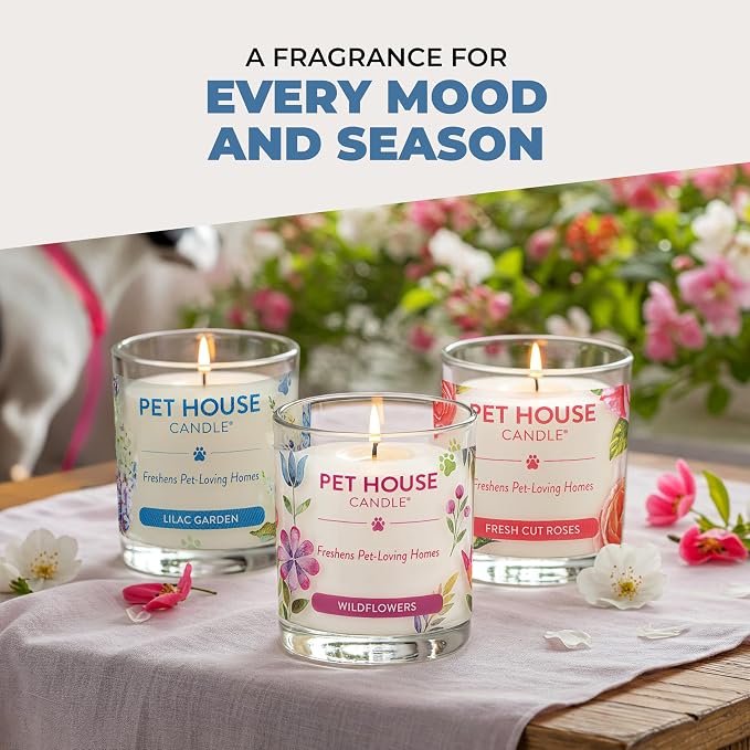 Pet House Candle 2 Pack - Plant-Based/Soy - Clean Burning Scented, Long Lasting Pet Odor Candle for Home - Ruby Red Grape Fruit, Fresh Citrus