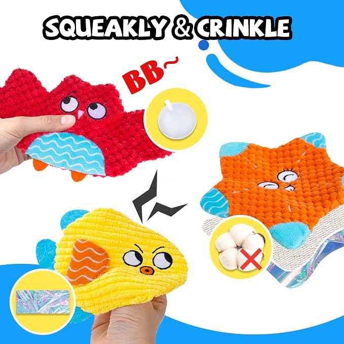 Squeaky No Stuffing Dog Toys 10 Pcs,Crinkle Dog Toys for Small Medium Breed | Bulk Puppy Toys Durable Plush Small Dog Toys,Animal Stuffless Pet Toys,Interactive Puppy Teething Chew Toys for Entertaining