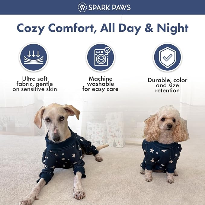 Spark Paws Dog Pajama, Dog Recovery Suit Male, Onesie, Ultra-Soft and 4-Way Stretch, for Small Medium and Large Breeds - Stars - XL