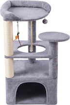 AIWIKIDE 31.5 Inch Cat Tree for Indoor Cats, Multi-Level Medium Cat Tower with Plush Perch, Sisal Scratching Posts and Private Condo for Kittens, Grey