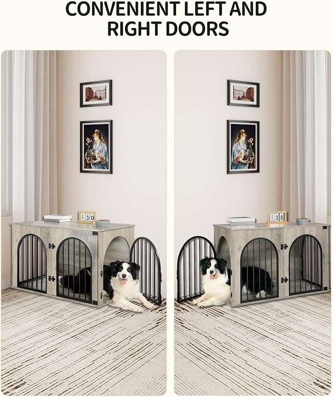Hzuaneri 39.4" Wooden Dog Crate Furniture, Indoor Dog Kennel Dogs Cage for Small/Medium/Large Dogs, Heavy Duty Dog Crates Decorative Pet House End Side Table TV Stand, Greige Black DFC84105B | Arch Door, Modern Dog Box Indoor for Dogs, Side Table, Dog ...