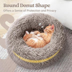 rabbitgoo Calming Cat Beds for Indoor Cats, 20 inches, Khaki | Soft Warm Donut, Fluffy Faux Fur, Supportive Raised Rim, Anti-slip, Machine Washable, Up to 15lbs Kittens & Small Cats
