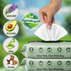 Pet Wipes for Dogs and Cats – 200 Count (8x8in) Hypoallergenic, Deodorizing Dog Wipes for Paws, Ears and Butt | XL with Aloe & Coconut Oil, Lavender Scented | Travel Size, 2 On-the-Go Packs