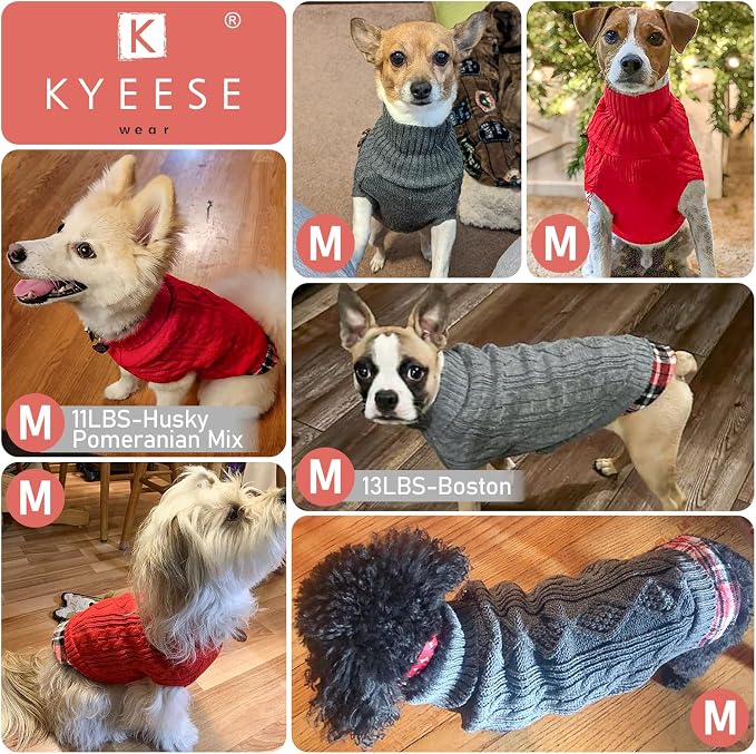 KYEESE Dog Sweater Turtleneck Thick Knit Pullover for Cold Weather | Stretchy Fit, Lightweight & Warm, Cozy Knit Comfort, Classic Plaid Design, Gentle on Sensitive Skin, Comfortable Daily Wear