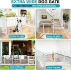 Snagle Paw Extra Wide Dog Gate,Free Standing Dog Fence with Door, Up to 208 Inch Wide Pet Gate with Support Feet for Stairs, Hallways, Doorways, Yard (White, 8 Panels)