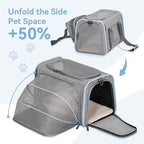Petsfit Small Expandable Cat Carrier for Air Travel, Up to 9 lb | 16 x 10 x 9 in; sized for Alaska Airlines, with locking zippers, an interior safety tether and multi-side ventilation.
