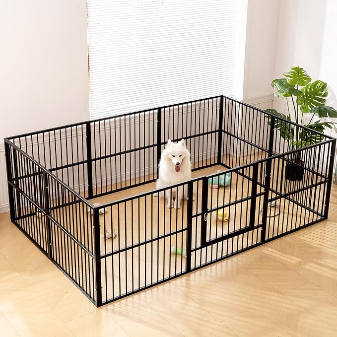 Dog Playpen 32" Height – Heavy Duty, Foldable | 25mm Steel Tubes, 40.8 lbs sturdy frame, rubber non-slip feet, indoor & outdoor, tool-free assembly, Small & Medium Dogs