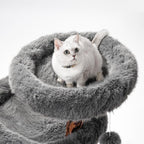 Aesthetic Cat Tree Tower for Large Cats, Modern Cat Tree for Maine Coon Indoor Cats with Faux Fox Fur, Maine Coon Cat Tree, Solid Wood Sisal Scratching Post, Perches, Platform & Toy Ball, Dark Gray