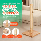 35" Solid Wood Cat Scratching Post, Stop Replacing Cheap Post | 18 lb Heavy Build, Natural Pear Tree Trunk, Beautiful Raw Look, RubberWood Base with Oak Veneer, 1-Year Free Rope Replacement