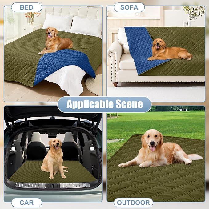 Smiry Waterproof Reversible Pet Couch Covers for Dogs | Pet Friendly, Soft Fabric, Washable Sofa Furniture Protector for Dogs Cat Kids, Checkered (30"x70", Green/Navy)