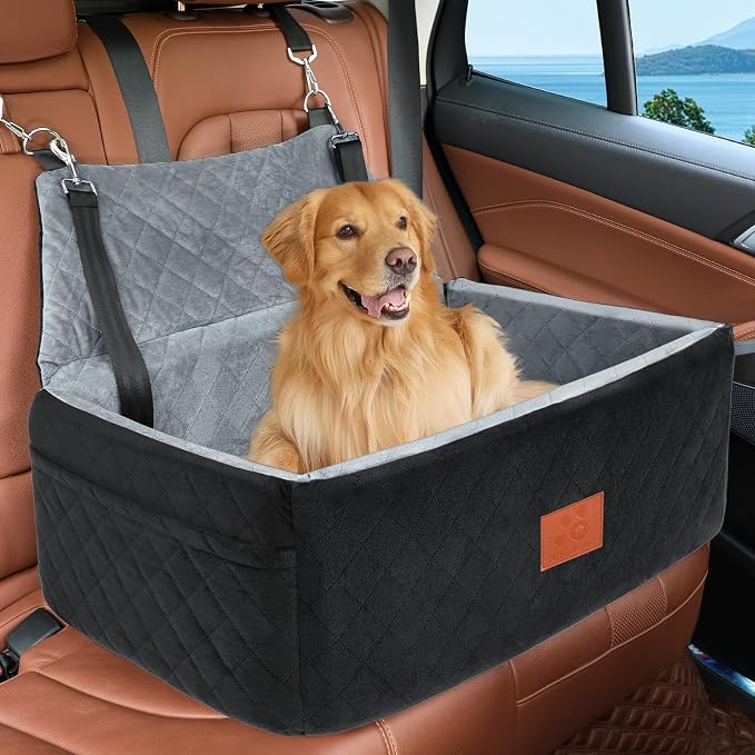 Dog Car Seat for Large Medium Dogs,Washable Pet CarSeat Under 55 lbs or 2 Small Dogs,Dog Booster Seat Travel Bed with Thick Cushion,2 Safety Leashes