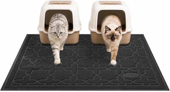 Yimobra Cat Litter Mat, Easy Clean Trapping PVC Mat, 47" x 36", Waterproof Backing, Non Slip Bottom, Scatter Control Pad for Litter Box, Black