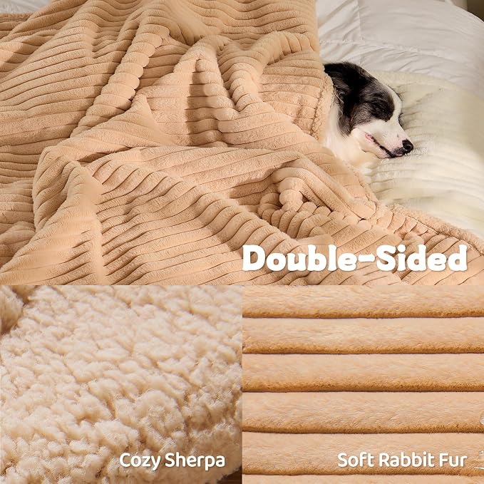 Waterproof Calming Dog Blanket for Medium Dogs, Noiseless Soft Plush Pet Blanket for Cats, 500GSM Thick Faux Fur Pet Throw, Couch Furniture Protector for Puppy, Sand Beige, 30x40IN