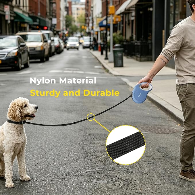 Retractable Dog Leash 16 ft Extendable Leash for Small and Medium Dogs Tangle-Free Nylon Tape One-Hand Brake Lock Walking Lead Up to 55 lbs