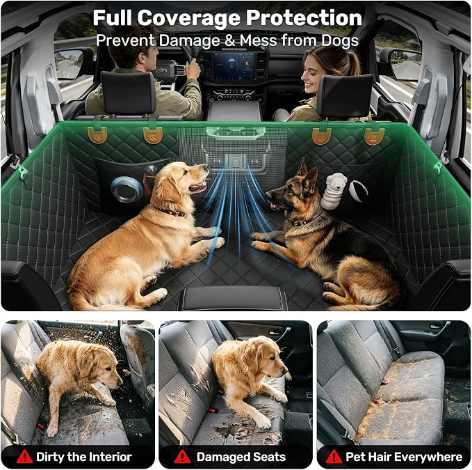 Zanch Heavy-Duty Dog Truck Seat Cover, Flat Solid Back Seat Extender for Multi Large Dogs, Hard Bottom Supports 450 lb, Waterproof Hammock Protector, XL for Full-Size Crew Cab Trucks & SUVs, Matte Blk