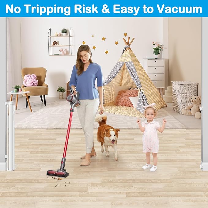 Reinforced 42" Extra Tall X 100" Extra Wide Baby Gate for Large Openings Stop Babies and Pets from Drilling Through Retractable Baby Gates Extra Tall Retractable Dog Gate No Sagging Retractable Gate