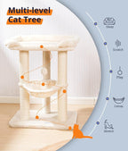 Happi N Pets Cat Tree, Cat Scratching Posts with Large Bed for Big Cats | Small Cat Tower, 28" Tall For Window Viewing, 23.6"x15.7" Cat Perch Bed, Cat Hammock, Removable Cover, Solid Structure, Beige