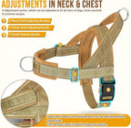 SlowTon No Pull Dog Harness - Heavy Duty Dog Harness and Leash Set for Medium Large Dogs, Reflective Tactical Harness with Soft Padded and Front Clip for Easy Walk and Training (Tan, L)