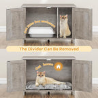 Shintenchi Cat Litter Box Enclosure, Litter Box Furniture Cabinet Hidden with Removable Divider, Wooden Cat House with End Table, Ash Oak Grey, 30.5 inch