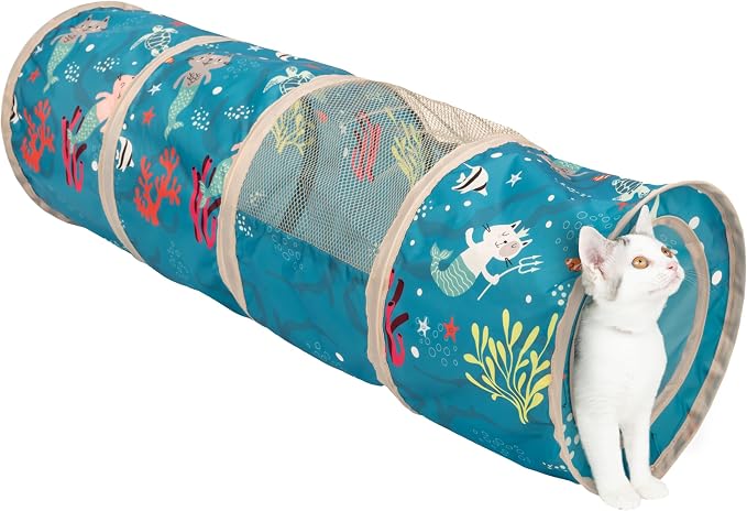 Kitty City Ocean-Themed Cat Play Furniture Set, Collapsible Pop-Up Cat Toys Combo with Cube, Tunnel & House, Indoor Kitty Playground for Play, Hiding & Lounging