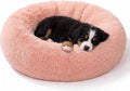 SAVFOX 23 inches Calming Donut Dog Bed - 3X Durable Plush Faux Fur, Machine Washable & Non-Slip, Fits up to 25 lbs, Pink