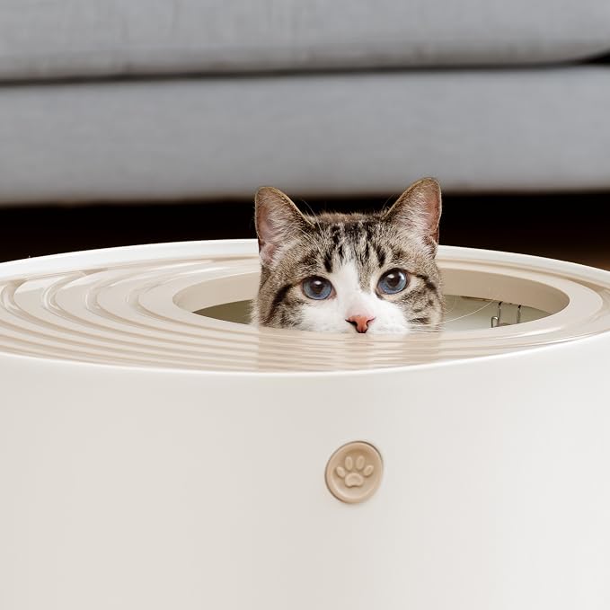 IRIS USA Large Top Entry Cat Litter Box, Hooded Privacy, Beige/White | Multi-Cat Households, Enclosed Top Access, Protected Interior, Mess Containment System, Odor Trapping, Reduced Tracking
