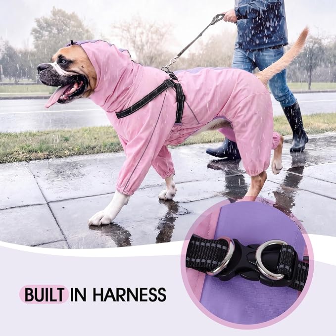 Lelepet Rain Coats for Dogs Waterproof, Pink, M | Four legs keeps fur clean and dry, Built in harness for easy outdoor trips, Reflective stripes ensure safety in dim light