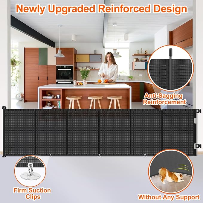 EZIGO 150 Inch Retractable Baby Gates Extra Wide Reinforced Baby Dog Gate | 34 Inch Tall Retractable Dog Gate with Reinforced Strip Mesh Safety Pet Gate for Stairs Hallway Doorway Indoor Outdoor, Black