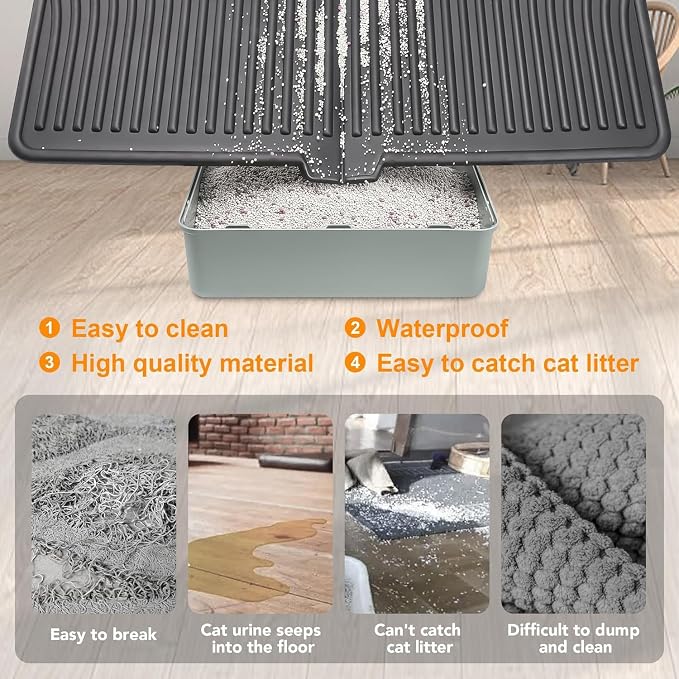 UPSKY Large Cat Litter Mat 31" x 24 Waterproof and Washable, Soft on Paws | Litter Catcher Pad, Cat Litter Trapping Mat, Scatter Control, Fits Most Litter Boxes, Use for Dogs & Cats, Black