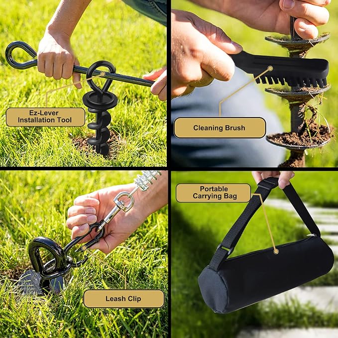 Eurmax USA Heavy Duty Dog Tie Out Stake, No-Tangle In Ground Anchor Runner for Large Dogs up to 210 Lbs - Perfect for Yard, Beach and Camping (Medium,Orange)