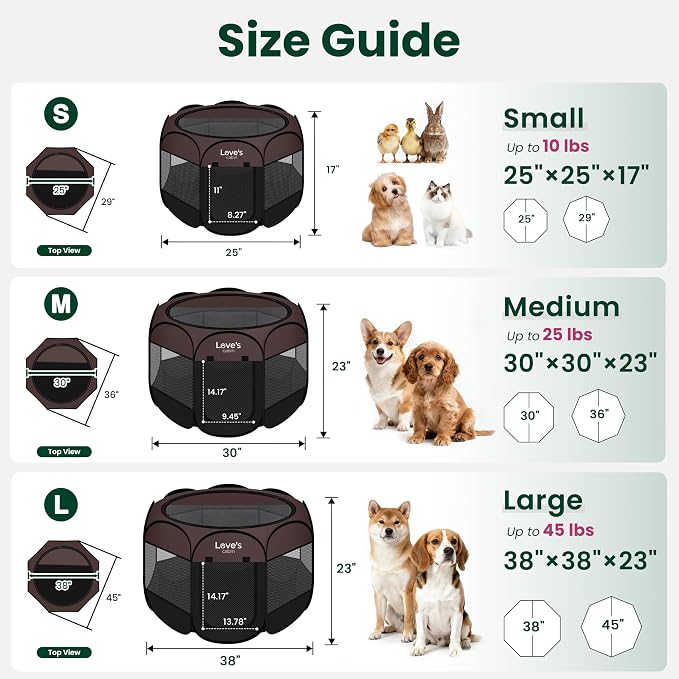 Love's cabin Pet Puppy Dog Playpen, Small Dog Tent Crates Cage Indoor/Outdoor, Portable Playpen for Cat, Foldable Pop Up Dog Kennel Playpen with Carring Case, Removable Zipper Top, Brown