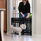 IRIS USA Pet Gate, Adjustable Width, Black | Room Separation, Walk-Through Design, Swing-Open Door, Hands-Free Operation, No Drilling Needed, One-Hand Open