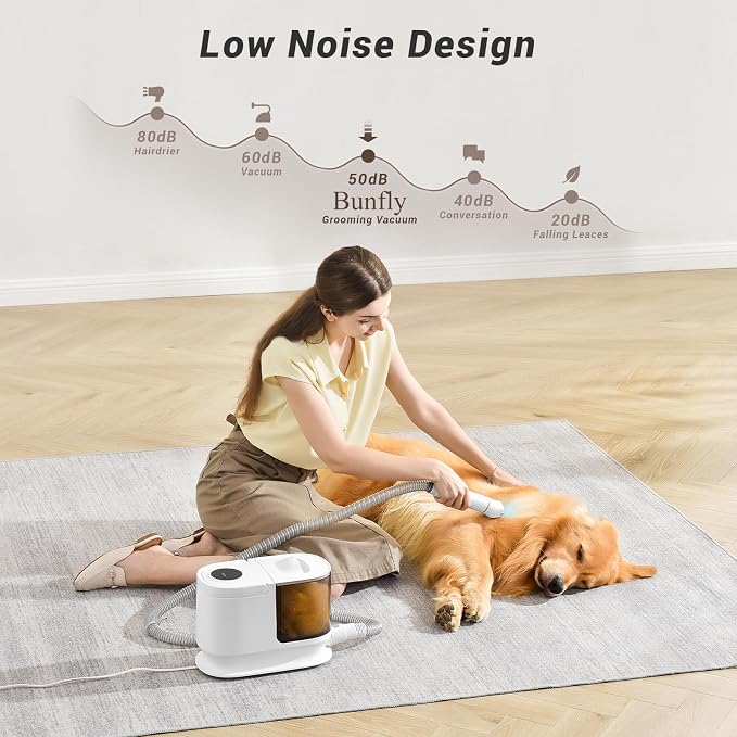 Bunfly Dog Grooming Kit & Dog Hair Vacuum, 3.5L Capacity Pet Grooming Vacuum with 13000kpa Strong Suction 99% Pet Hair,17 Tools Shedding Pet Hair, Home Cleaning -White
