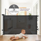 Retractable Baby Gates for Doorway, 58" Wide Mesh Dog Gate for Stair | 34" Tall Toddler Pet Gate Extra Wide Indoor and Outdoor, Easy Install, Essential for Home Safety, Black