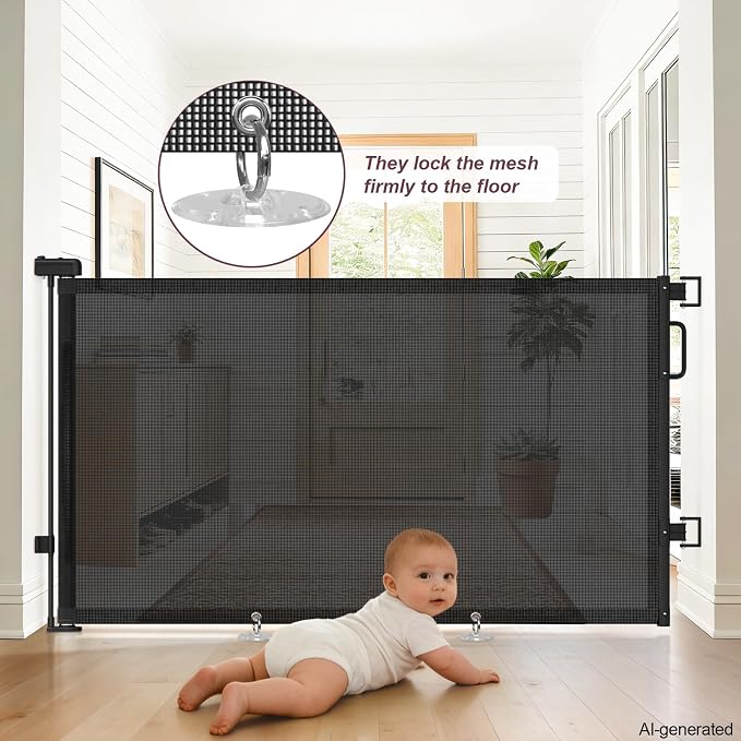 2Pack Retractable Baby Gates for Stair, 58" Extra Wide Mesh Dog Gate | Child Gate for Toddler Pet, Indoor and Outdoor Use, Easy Install, 34" Height, Black