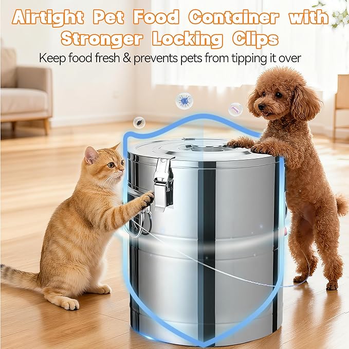 UPSKYPET35lb Dog Food Storage Container, Airtight Stainless Steel | Extra Large Capacity, Rust-Proof, Moisture-Proof, Deters Pets from Opening & Stealing Food, Easy to Clean, Keeps Food Crispy