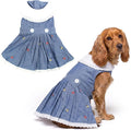 Parisian Pet Dog Overall Dress - Spring Summer Clothes for Large Dogs Girl - Floral Denim Pet Dress - Stylish Dog Outfit - Lightweight and Breathable Puppy Clothes - Sleeveless Dresses for Dogs