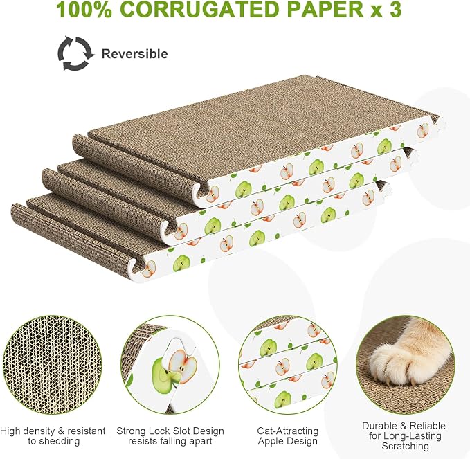 Triangle Cat Scratcher, Cat Scratching Board for Indoor Cats, 6 Usable Sides Cardboard Cat Scratcher with Catnip, Corrugate Cardboard Cat Scratching with Premium Scratch Textures Design
