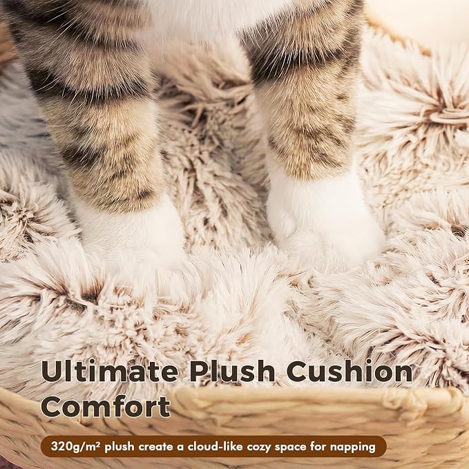 PAWZ Road Modern Cat Tree with Baskets, 44" Cat Tower for Indoor Cats,Brown | 3 rattan baskets (φ15.7") with thick cushions, sturdy base cat tree for large indoor cats, multi-level climbing resting space