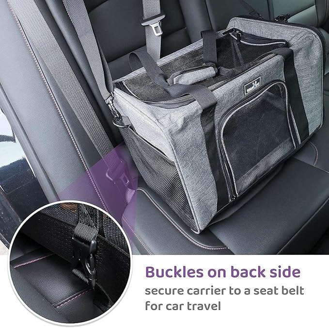 Wakytu Cat Carrier Soft for Medium or Large Cats for Car Travel Camping | dog carriers for small dogs,3 entrances & 5 vents, waterproof rip-stop, anti-escape locks, padded strap