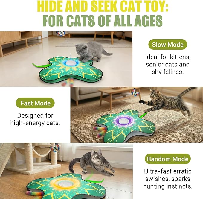 Interactive Cat Toys For Indoor Cats, Rechargeable Touch Automatic Cat Toy | Dual Wands Design, Sound On/Off Control, Non-Slip Suction Cups, Electronic Hide And Seek For Bored Kittens & Adult Cats
