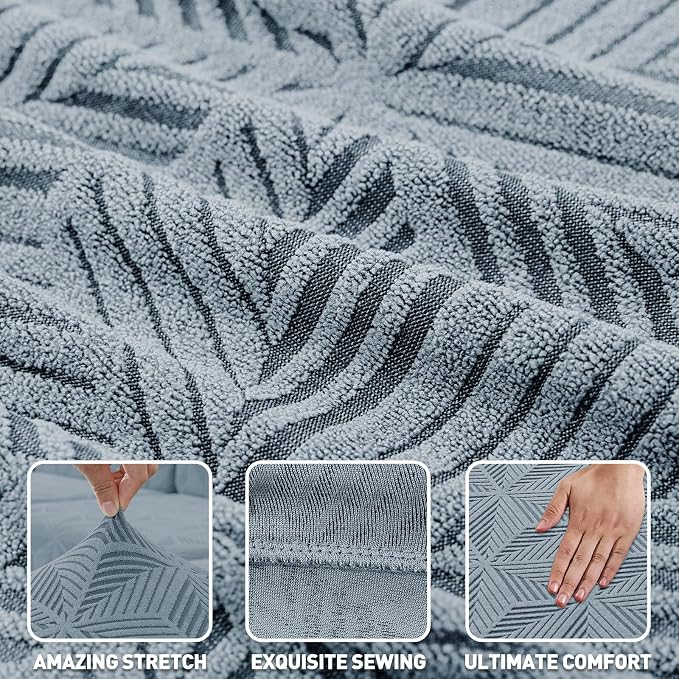 ZNSAYOTX Stretch Couch Cover, 1 Piece Oversized Sofa Covers for 3 Cushion Couch, Jacquard Sofa Slipcovers with Elastic Bottom Thickened Furniture Protector for Dog Cat Pet (X-Large, Light Grey)