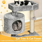 BEWISHOME Cat Tree with Scratching Post, Cat Tower for Indoor Cats | Cat Trees with Cat Bed for Adult Cat or kitten, Cat Condo and Cat Toy Balls Playful, Gray MMJ97G