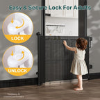 Cumbor 37-55" Retractable Baby Gates for Stairs & Doorways, Indoor Outdoor | Hardware Mounted Mesh Dog & Pet Gate, Easy Walk Through, One-Hand Operation, Anti-Crawl Adjustable Safety Gate for Dog, Black